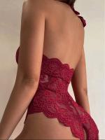 Lencería Sexy Roja Sin Costuras Para Mujer Ropa Erótica De Encaje Vestido De Banoquillo Translúcido Bodysuit Sexy Con Apretador - details 5