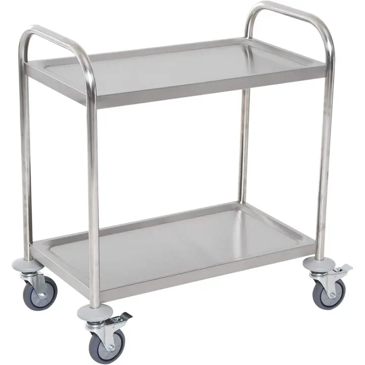 Carrito Auxiliar con Ruedas de Acero Inoxidable Carrito de Cocina con 2 Bandejas y 2 Brazos para Comedor Salón 70,5x40,5x81 cm Plata - 1