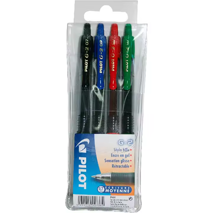 Pilot G2 07 Bolígrafo Retráctil Tinta de Gel Punta 0,7mm Recargable (Pack de Azul, Negro, Rojo y Verde) - 1