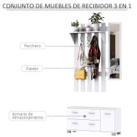 HOMCOM 3 EN 1 Conjunto de Muebles de Entrada Recibidor Pasillo Set de 3 Piezas Perchero Espejo Zapatero 2 Cajones - details 3