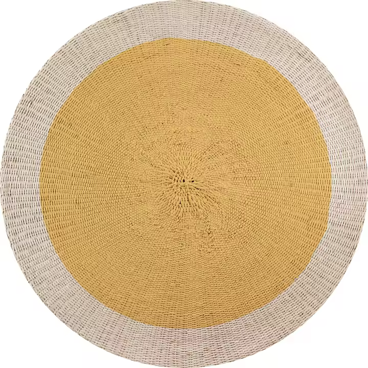 VINILIKO, Alfombra interior/exterior PVC Rattan yellow redonda, imitación textura natural - 1