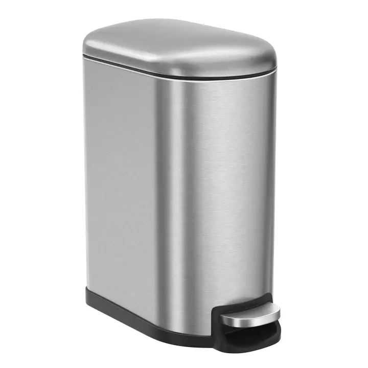 SONGMICS Cubo de Baño, Cubo Basura Pequeño de 10 L con Tapa, Cubo de Inodoro con Pedal, Delgada para Espacios Pequeños, Acero, Cierre Suave, Blanco Nube/Negro Tinta/Plata Metálico - 1