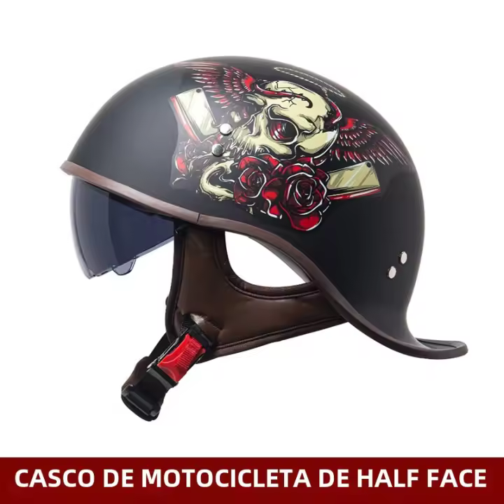 Casco De Motocicleta Retro Para Hombres Y Mujeres Con Espejo Negro Y Batería Eléctrica Estilo Mitad Casco Material ABS Peso 700g - 1