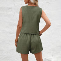 Conjunto Elegante De Verano Para Mujer Con Chaleco Sólido Y Shorts De Cintura Alta Slim Sin Mangas Top+Shorts Casual Para Oficina 2 Piezas - details 12