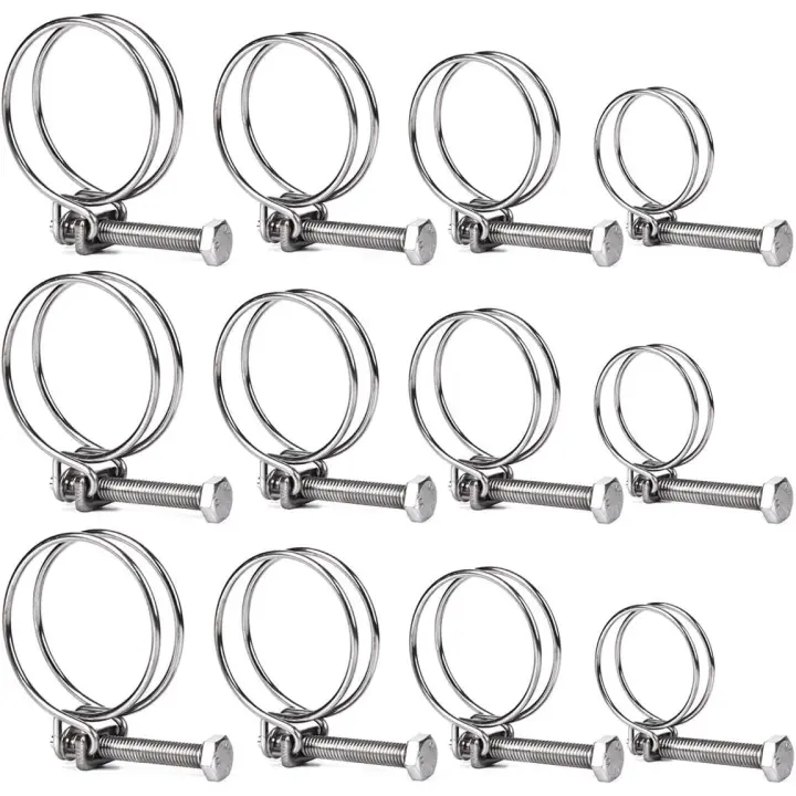Lot de 12 Colliers de Serrage en Acier Inoxygen 304 - Tailles Doubles Réglables (20mm, 25mm, 35mm, 40mm) pour Utilisation dans l'Eau, l'Automobile et le Jardin - 1