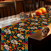 Mantelera De Lino Mexican Day of the Dead Dia De Los Muertos Calavera De Azúcar Para Decoración De Comedor Y Fiestas En Casa - details 3