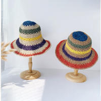 Sombrero De Pescador De Hilo Colorido Hecho a Mano Para Mujer Sombrero De Sol De Primavera Verano Al Aire Libre Con Visera Sombrero De Playa Plegable De Paja Arco Iris - details 1