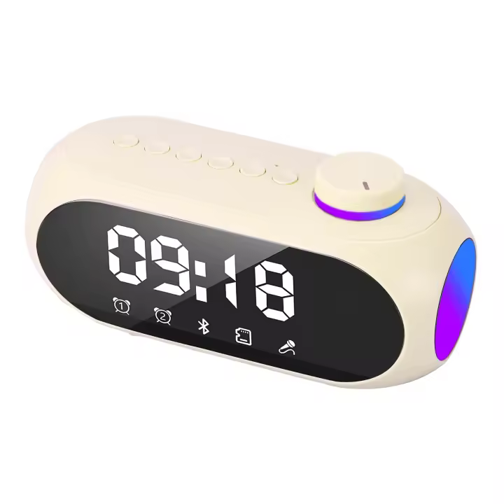 Reloj despertador digital, Reloj de Mesita de noche con Pantalla y Luz Nocturna, Reloj digital USB con radio con altavoz Bluetooth y Alarma dual para dormitorio (beige) - 1