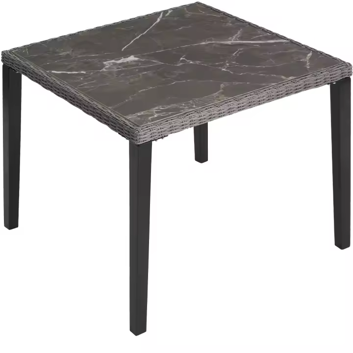 Tectake - Mesa de ratán Tarento 93,5 x 93,5 x 75 cm  Tablero extraíble marmoleado de porcelanato gres  Fino trenzado de ratán sintético de calidad  Resistente a la intemperie  Estructura estable de aluminio inoxidable y madera - 1