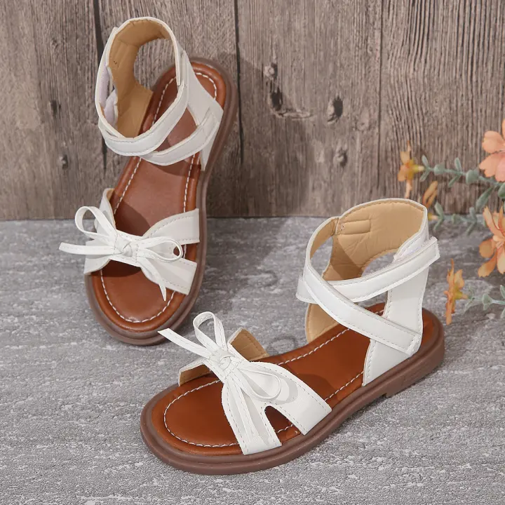 Sandalias De Verano Para Niñas Zapatos De Princesa Suaves Tacones Planos Cierre Con Correas Material De Suela TPR Estilo De Cuero Suave - 1