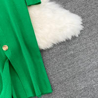 Vestido Midi De Punto REALEFT Para Mujer Con Cuello En V Manga Larga Y Falda Frontal Solta Estilo Casual Color Sólido Otoño Invierno - details 9