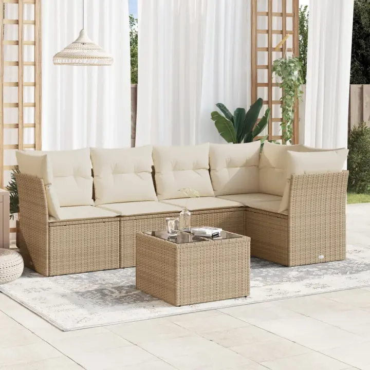 vidaXL Juego de sofás jardín con cojines 6 pzas ratán sintético beige - 1