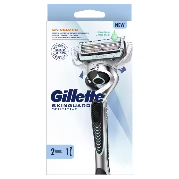 Gillette SkinGuard Sensitive Flexball maquinilla de afeitar para hombre con tendencia a la irritación de la piel, 1 mango de maquinilla de afeitar Gillette + 1 recambio para máquina de afeitar - 1