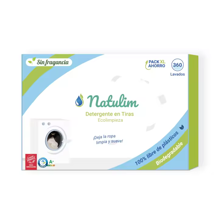 Natulim - Detergente en Tiras para Lavadora (360 Lavados) - Incluye efecto Suavizante, Ecológico, Hipoalergénico, Zero Waste - Ropa limpia y suave sin ensuciar el Planeta (Sin Fragancia) - 1