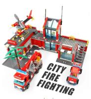 Bloques De Construcción De La Ciudad Serie Estación De Bomberos Con Camión Helicóptero Barco Juguete Asamblea Para Niños Regalos - details 4
