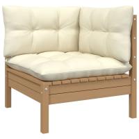 vidaXL Juego de muebles de jardín 3 pzas y cojines madera pino Marrón y gris, Natural y crema, Blanco Conjunto Terraza Muebles Jardín Exterior Juego de Muebles de jardín Mueble Jardín Exterior Muebles de Salon Exterior - details 3