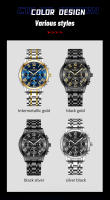 Reloj De Pulsera De Lujo Para Hombres 2024 Multifuncional De Acero Inoxidable 40mm Color Azul Oro Con Calendario Y Luz Fluorescente Resistente Al Agua 3Bar - details 10