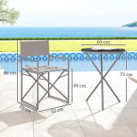 Outsunny Conjunto de Muebles de Jardín de 3 Piezas Juego de Muebles de Balcón con 2 Sillas Plegables Mesa con Encimera de Vidrio Templado y Estructura de Acero para Terraza Patio Exterior Gris Oscuro - details 2
