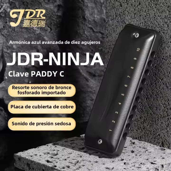Harmonica JDR Ninja Clave De C Blues Mini Harpa 10 Huecos 20 Notas Musical Con Estuche Para Adultos Niños Principiantes Profesionales - 1