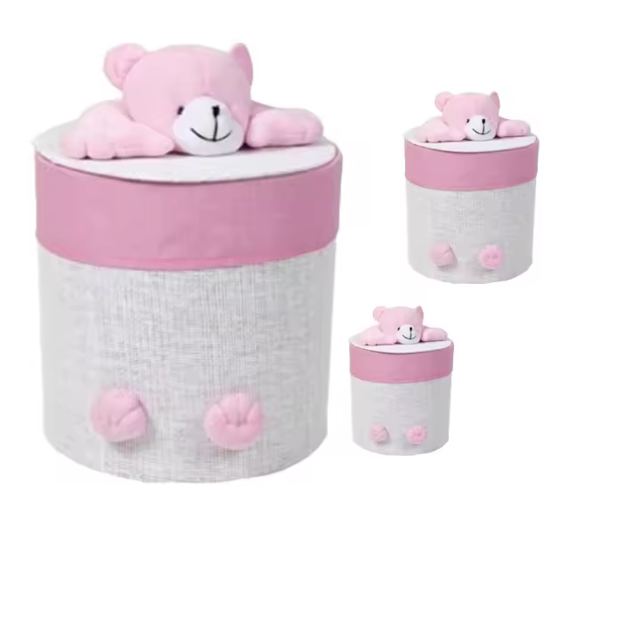 Set de 3 Cestas Organizadoras de Mimbre con Diseño de Osito de Peluche - Ideal para Guardar Ropa, Juguetes y Accesorios de Bebé - Gissed - 1