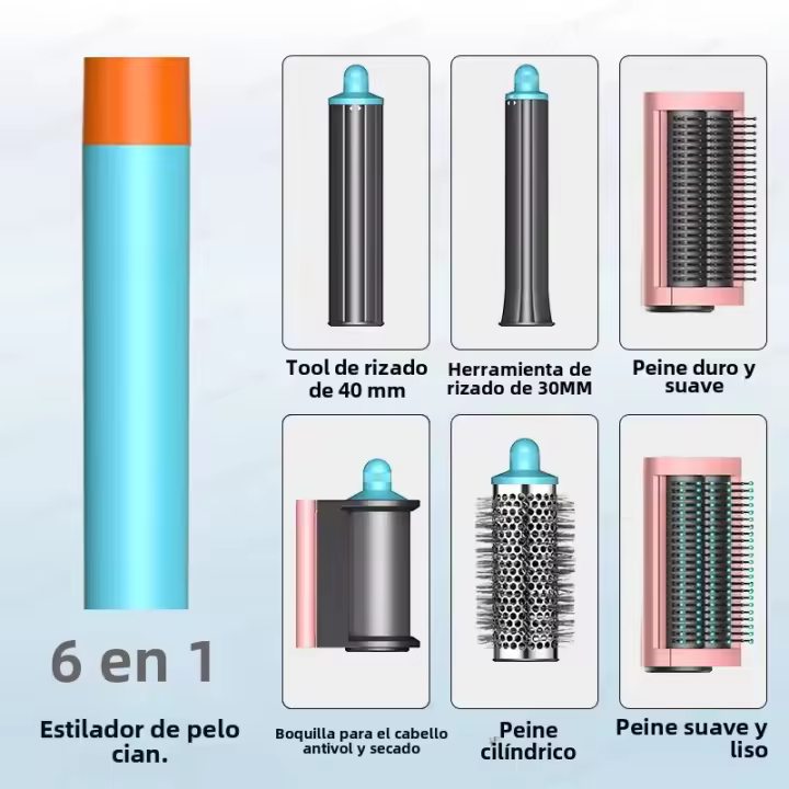 Estilo 6 En 1 Secador De Pelo Profesional Rizador Y Liso Para Mujeres Con Herramienta De Estilo Y Peine Caliente Set De Cuidado Del Cabello De 1600W Dual Voltage - 1