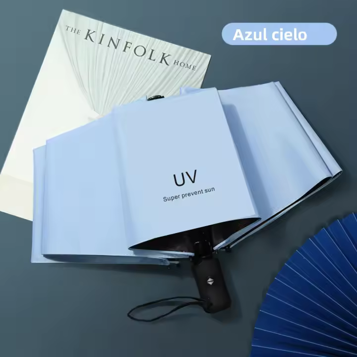 Paraguas De Viaje Multicolor Con 8 Ribas Resistente Al Viento Plegable Automático Para Protección Contra Lluvia Y Sol - 1