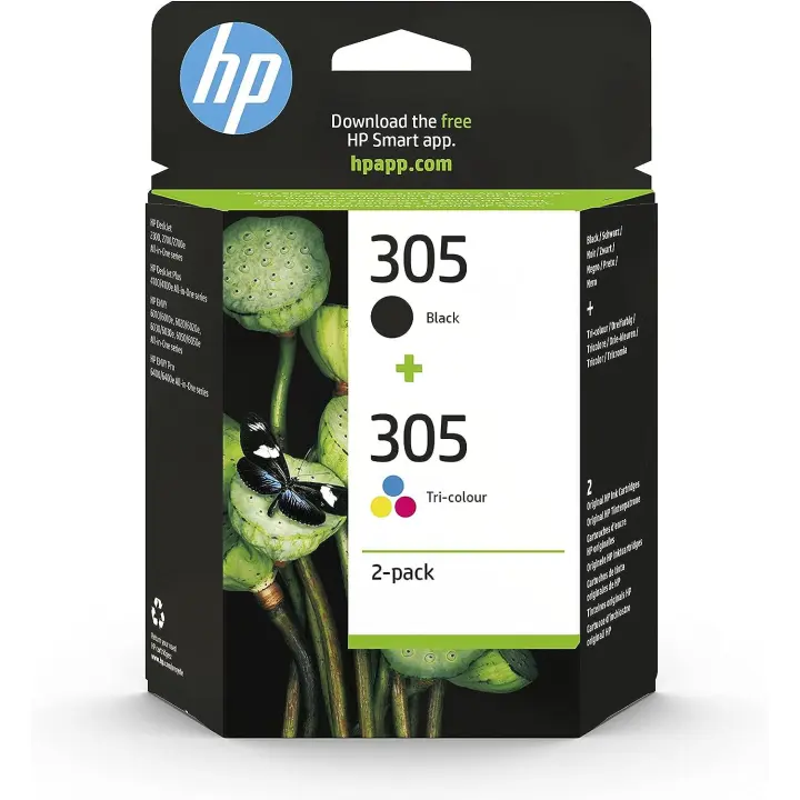HP 305 6ZD17AE, Negro y Tricolor (Color), Cartuchos de Tinta Originales, Pack de 2, Compatible con Impresoras de Inyección de Tinta HP DeskJet 2810, 2820, 2710, 2720, 2721; HP DeskJet Plus 4110, 4120, 4130; HP Envy 6020, 6030, 6400 y 6430 - 1