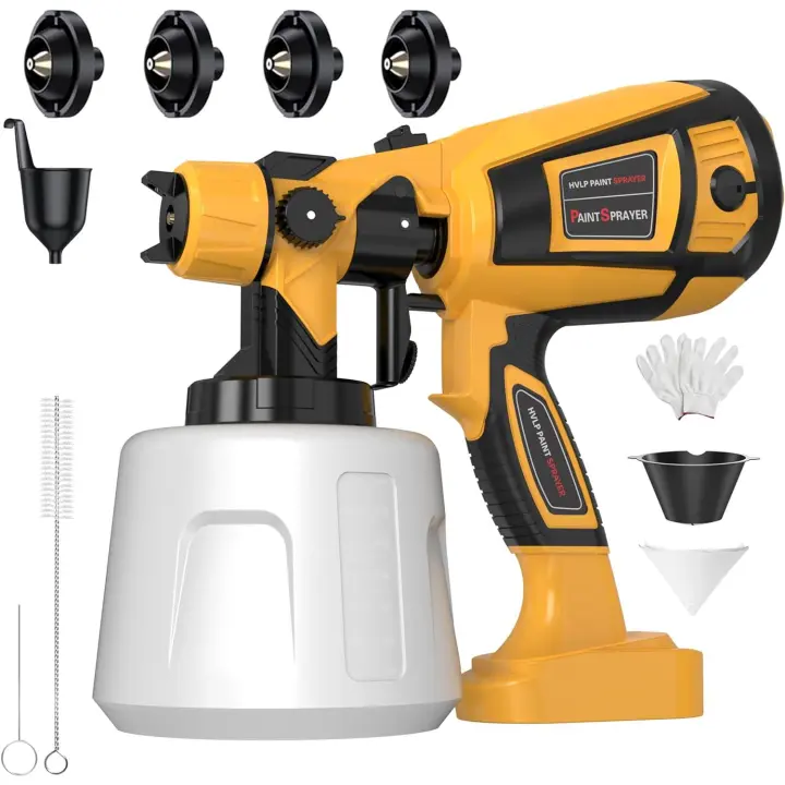 PISTOLA DE PULVERIZACIÓN eléctrica inalámbrica,  aerógrafo con revestimiento de acero para pintura, 4 boquillas,  adecuado para muebles,  armario, valla, puerta de pared,  obras de bricolaje, 1400ML， PISTOLA DE PULVERIZACIÓN - 1