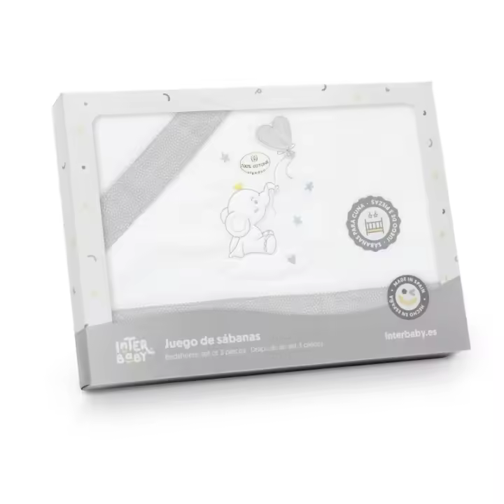 Sabanas Coche Bebe Capazo Coche Algodon 100 % Bajera ajustable, Sabana encimera y Funda de Almohada  Elefante Globo Interbaby - 1