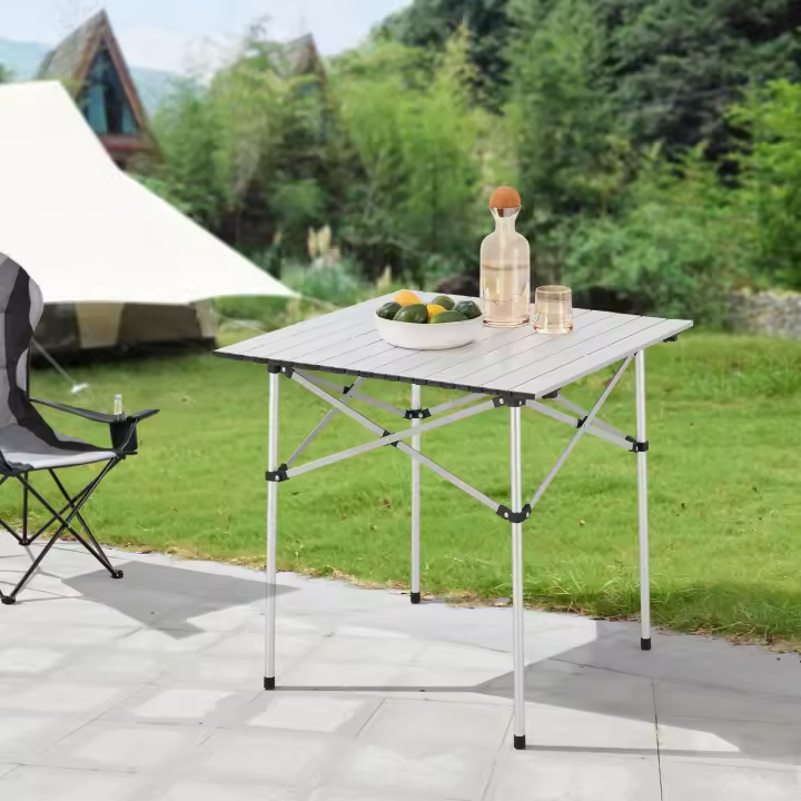 Mesa plegable camping Castilenti aluminio 70x70x70 cm- Plateado [en.casa] - 1