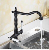 Grifo De Cocina Con Doble Manija Montado En Plataforma Cobre Antiguo Negro Bronce ELK9088 Mezclador De Agua Caliente Y Fría Para Fregadero Instalación En Un Solo Agujero - details 4