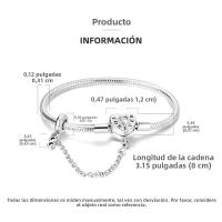 Pulsera De Plata Esterlina 925 Para Mujer Con Encantos De Corazón Llave Clover De Cuatro Hojas Cadena De Serpiente Pulsera Original DIY Joyería - details 3