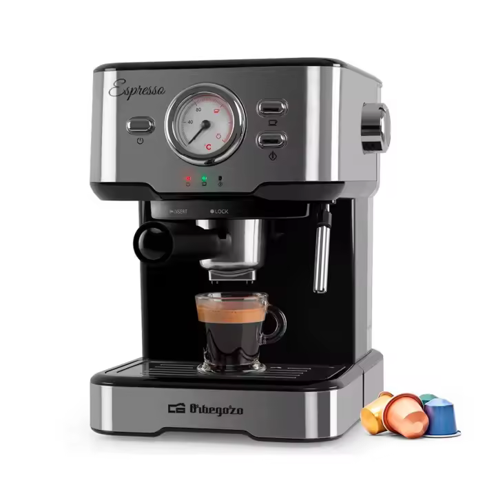 Orbegozo - Cafetera espresso y de cápsulas EX 5500 con 20 bares, 1100 W y accesorio Nespresso® para café intenso y espuma de leche - 1