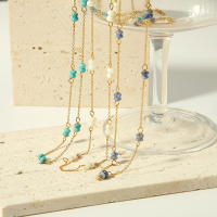 Encanto Gargantilla de acero inoxidable chapada en oro de 18 quilates con estaciones de piedra Natural, collares para mujer, dijes, Collar de cadena con cuentas hecho a mano, joyería - details 3