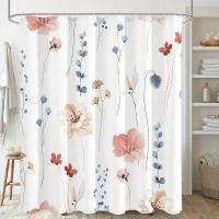 Juego de cortina de ducha Floral de acuarela moderna con ganchos, impermeable, diseño minimalista para baño, 1 unidad - details 10