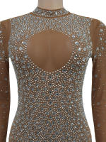 Vestido Largo De Maxi Unipersonal De Plata Con Rhinestone Para Mujer Vestido De Fiesta Con Secuincias Transparentes Ajustado Y Sexy Para Clubes Y Celebridades - details 3