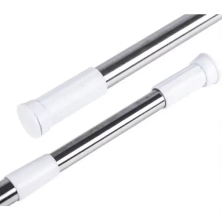 Barra de Aluminio Ajustable y Extensible para Cortinas de ducha, Armarios y Cocina sin taladro ni tornillos de fácil montaje. Barra de tensión telescópica. Disponible en Varias Medidas 70-110cm , 110-220cm, 140-260cm en Blanco y Plateado - 1