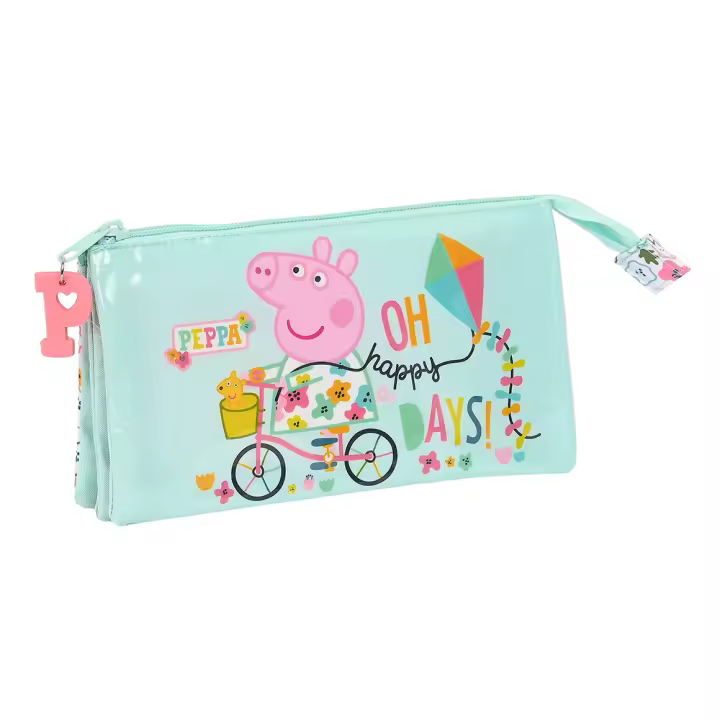 Peppa Pig Estuche Portatodo Triple de Cosy Corner Safta - Peppa Pig - Cartuchera - Material Escolar - Estuche Lapices - Estuche Colegio - Portatodo - Bolsillo interior central con cremallera - Infantil - Colegios - Portatodo Infantil - Medida 220x30x120mm - 1