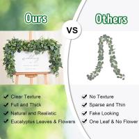 Guirnalda De Hojas Verdes Artificiales Imitación De Eucalipto 78 Pulgadas Con Flores Y Bayas Blancas Para Decoración De Bodas Y Fiestas En El Hogar - details 3