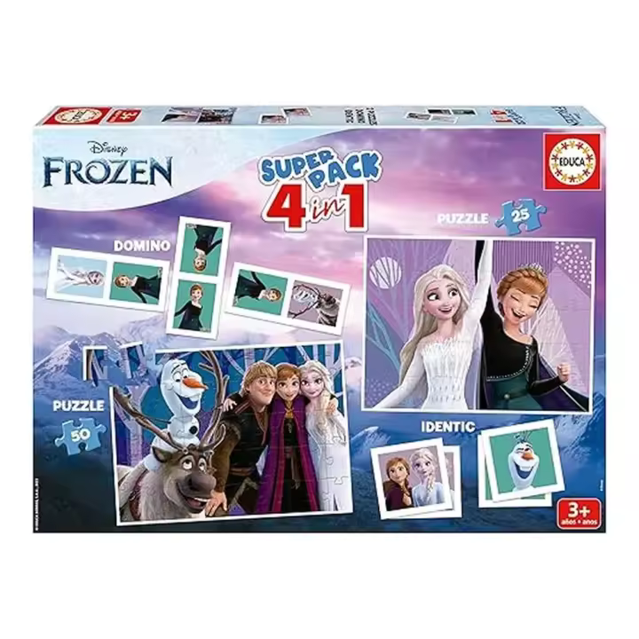 Educa Superpack Frozen Dominó Identic y 2 Puzzles 25-50 Piezas 19737 - 1