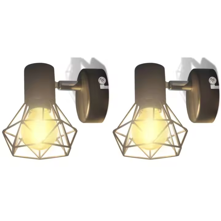 VidaXL Pack de 2 apliques de pared Boston + bombillas LED negro - 1