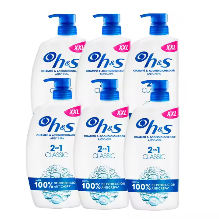 H&S | Classic Champú y Acondicionador Anticaspa 2 en 1, con Dispensador. Hasta 100% de Protección Anticaspa. Para Todo Tipo de Pelo y Cuero Cabelludo. Uso Diario. Limpieza profunda 6x800ml - 1
