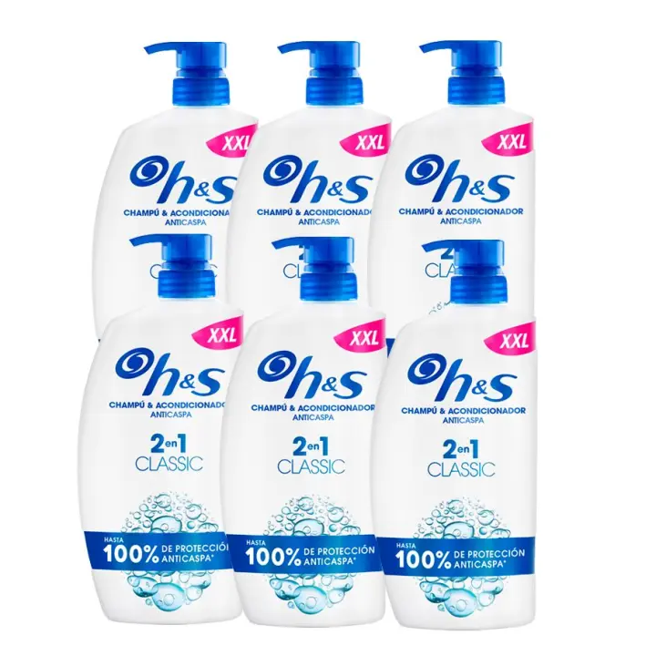 H&S | Classic Champú y Acondicionador Anticaspa 2 en 1, con Dispensador. Hasta 100% de Protección Anticaspa. Para Todo Tipo de Pelo y Cuero Cabelludo. Uso Diario. Limpieza profunda 6x800ml - 1