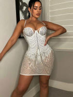 Bodysuit Mini Vestido De Encaje Con Lentejuelas Y Strass Negro Para Mujer Beyprern Estilo Sexy Y Club Para Fiestas Y Cumpleaños - details 6