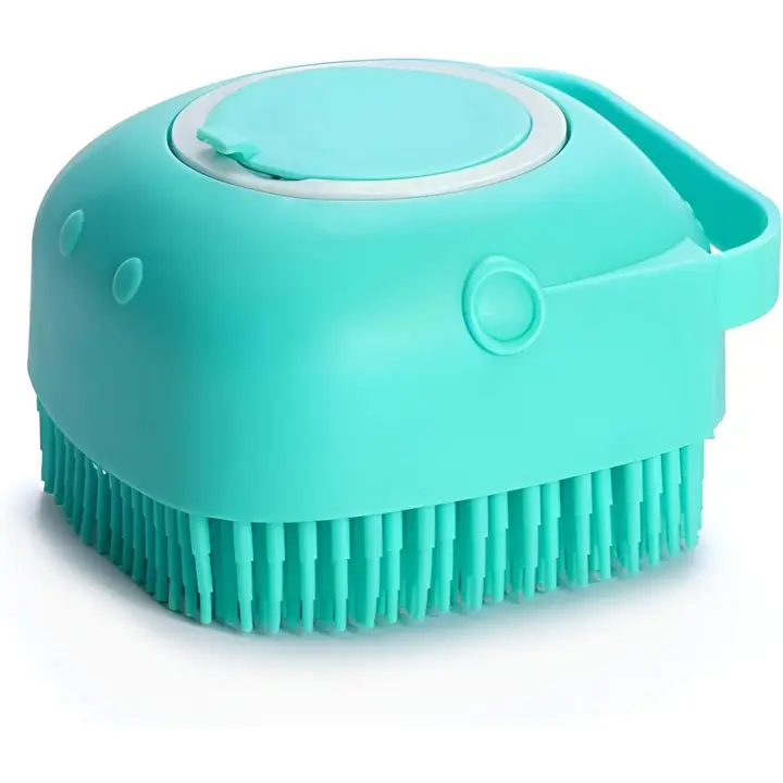 Cepillo de burbujas para ducha de fregado de mascotas, silicona suave con mango de bucle, masaje suave para perros y gatos de pelo largo y corto - 1