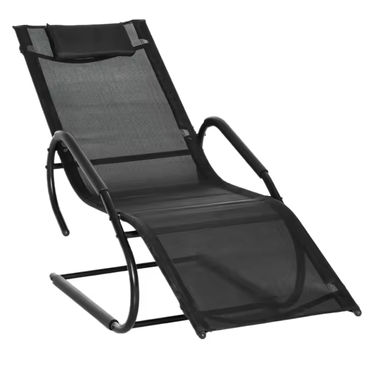 Outsunny Tumbona de Jardín Ergonómica con Reposacabezas Reposapiés y Reposabrazos Mecedora Tapizado en Tela Texteline Transpirable para Terraza Patio 160x59,5x83 cm Negro - 1