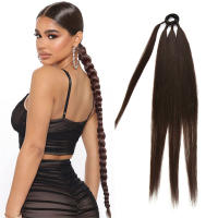 Extensiones De Cabello Sintético Para Cola De Caballo Enredadera De Boxeo En Color Ombre Marrón 26 Pulgadas Con Diadema DIY - details 1