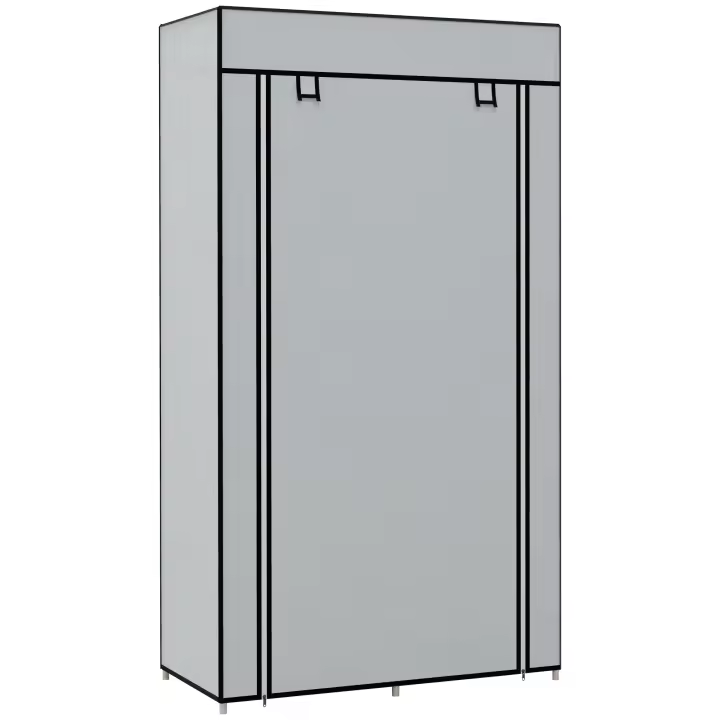 HOMCOM Armario de tela con 5 compartimentos, barra para ropa, armario con cremallera, armario plegable para pasillo, entrada, gris claro, 83 x 42,5 x 162,5 cm - 1
