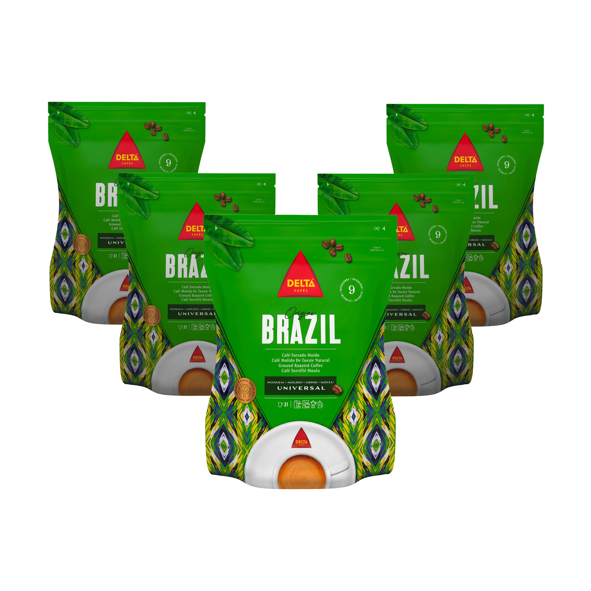 Delta Brasil  - Pack Café Molido Natural Origen Brasil 5 uds x 220 gr - Dulce y Afrutado