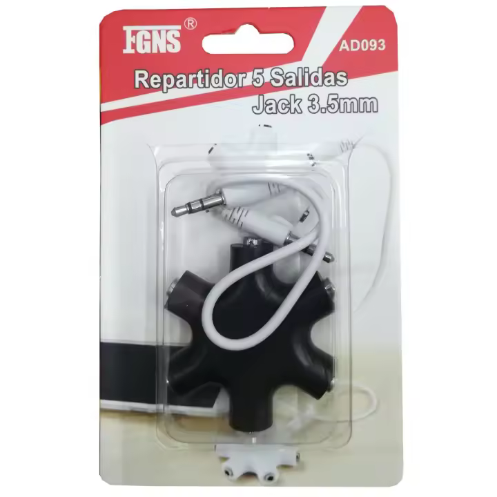 FGNS Divisor Jack 3.5 mm, Divisor de Toma de Auriculares, Divisor de Audio Estéreo, Adaptador de Conector Hembra de 5 Vías y 6 Puertos con Cable Estéreo de 3,5 mm Compatible con Auriculares, Altavoces, Tableta, etc. - 1